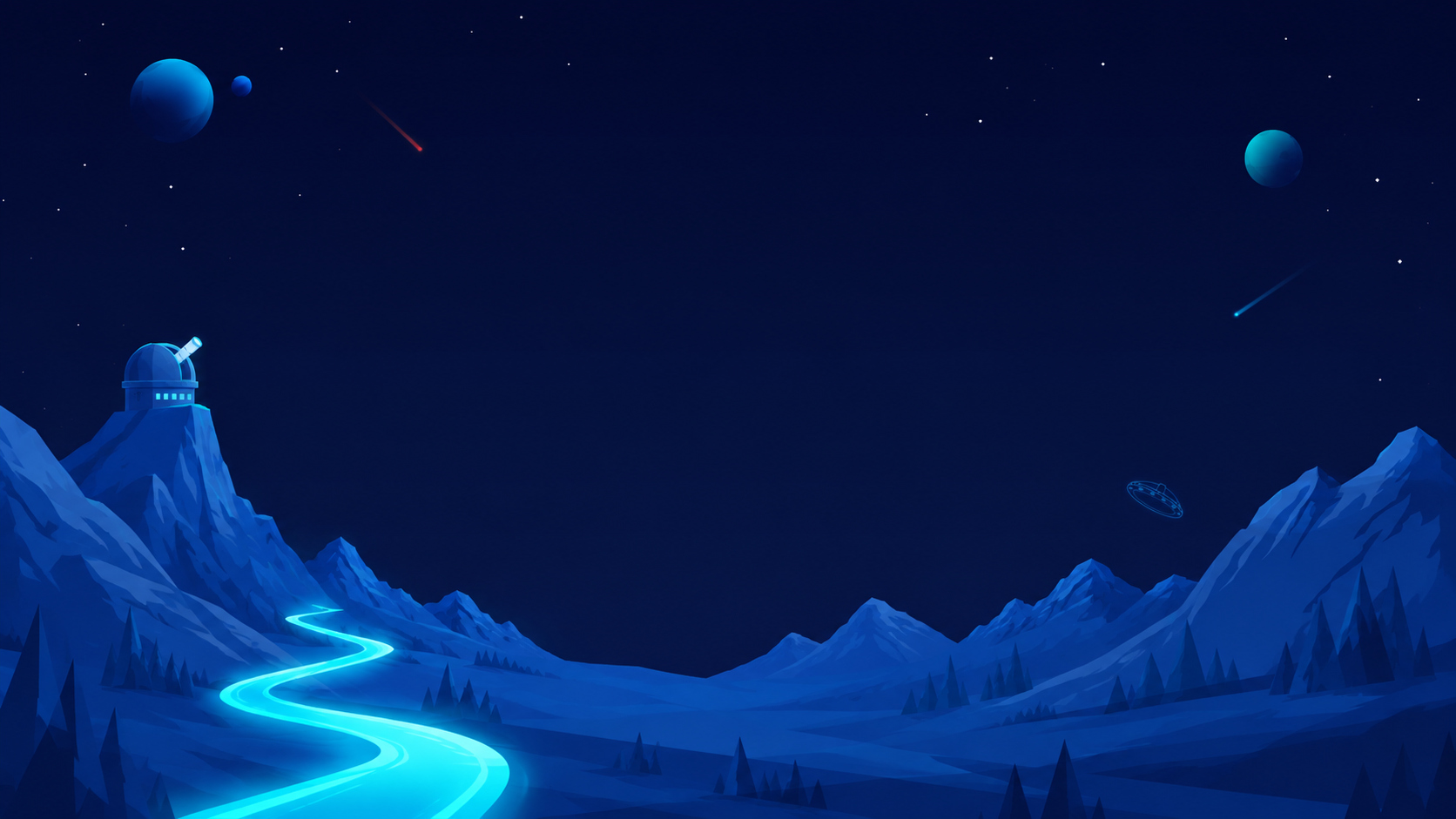 Galaxy observatory overlooking a luminous valley
