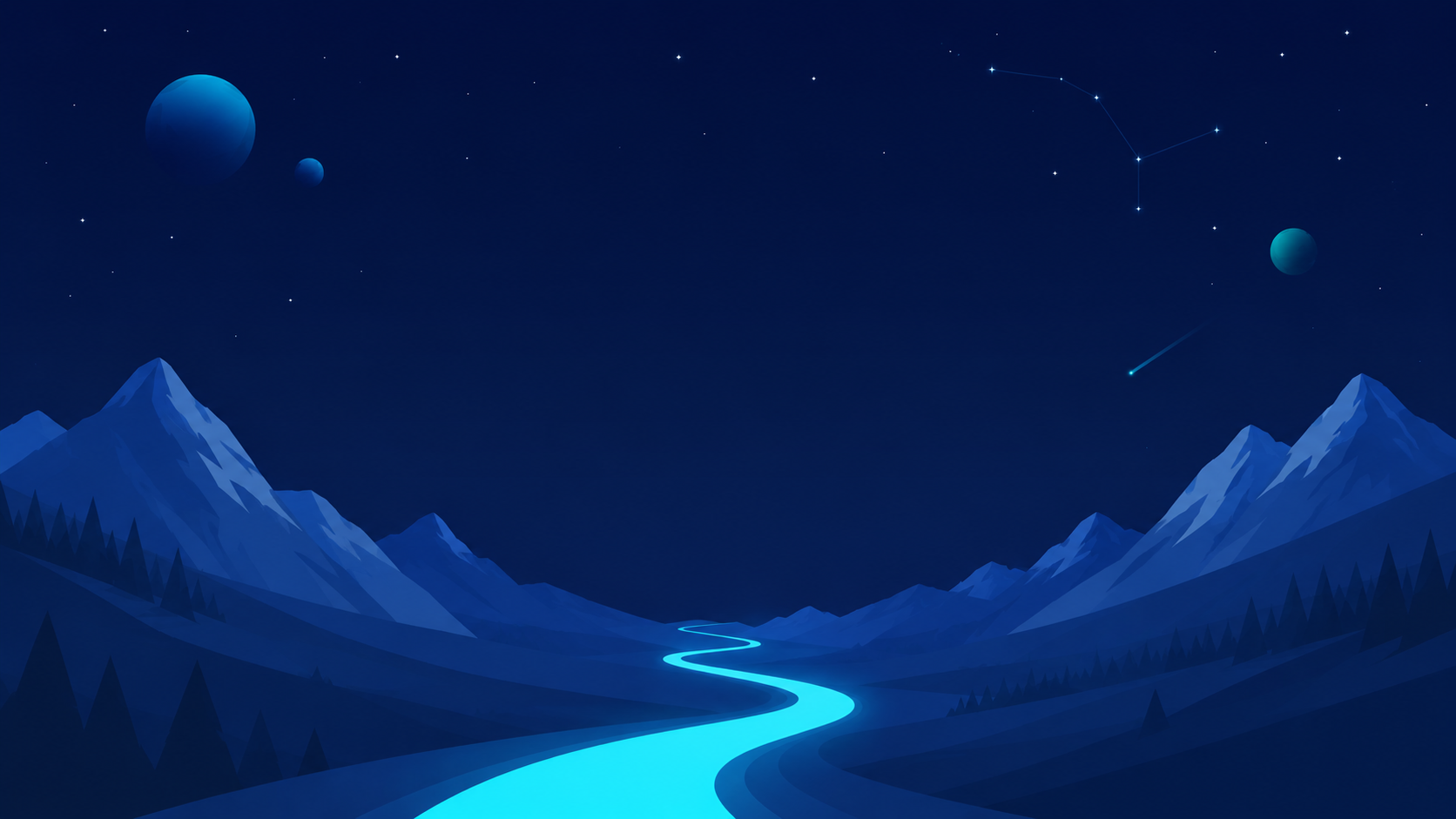 Calm galaxy valley with a luminous path